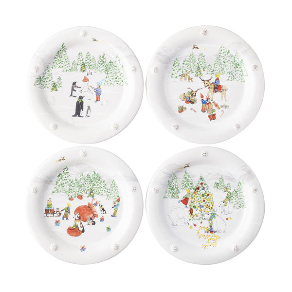 Juliska Berry & Thread North Pole Cocktail Plates Assorted S/4