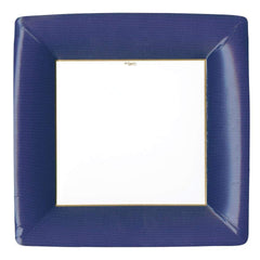 Caspari Navy Boarder Square Dinner Plate