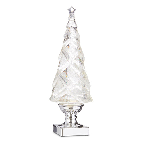 14'' Geometric Lighted Tree with Swirling Silver Glitter