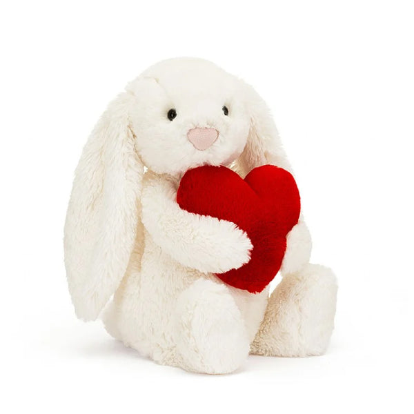 Jellycat Bashful Cream Bunny Holding Red Heart
