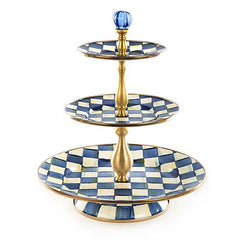 MacKenzie Childs Royal Check Enamel Three Tier Sweets Stand