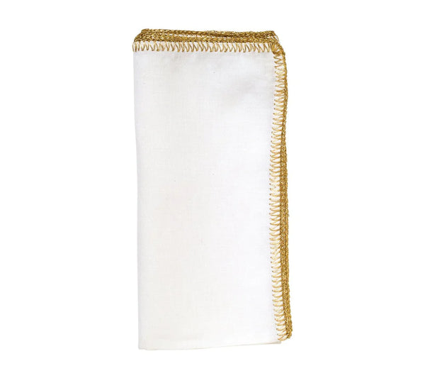 Kim Seybert Crochet Edge Gold/White Linen Napkin